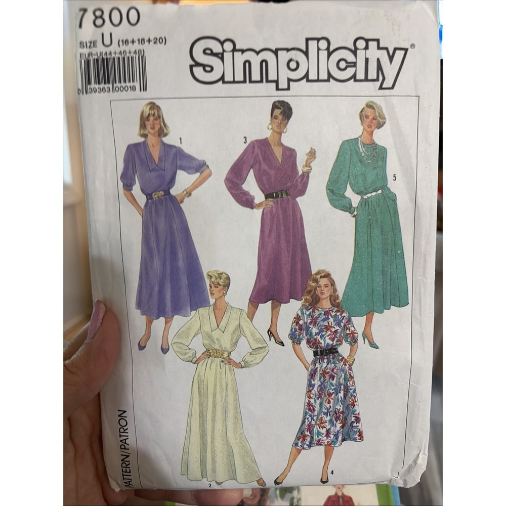 Vintage Simplicity 7800 Sewing Pattern Womens Misses Dresses Size 16 Cut 1980s